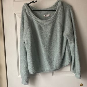 Light teal off the shoulder sweater